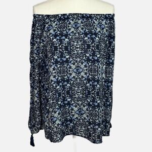 CATO -Blue and White Floral Off-Shoulder Blouse